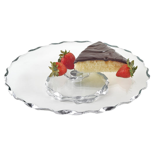 HomeRoots 13" Hand Decorated Chiseled Edge Silver Turning Platter