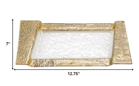 HomeRoots 13" Handcrafted Snack or Vanity Tray in Gold Finish