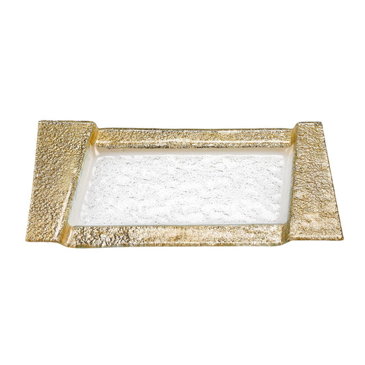HomeRoots 13" Handcrafted Snack or Vanity Tray in Gold Finish