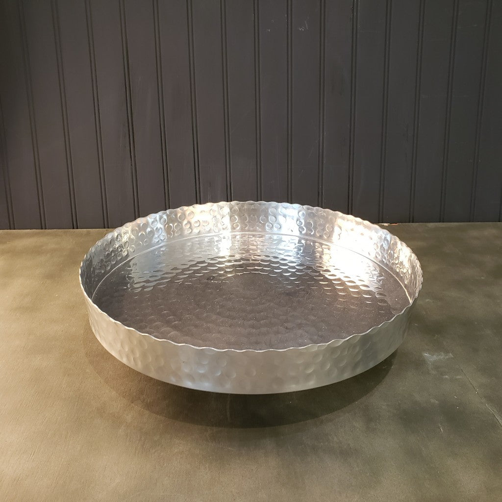 HomeRoots 13" Handcrafted Stainless Steel Round Tray With Hammered Finish