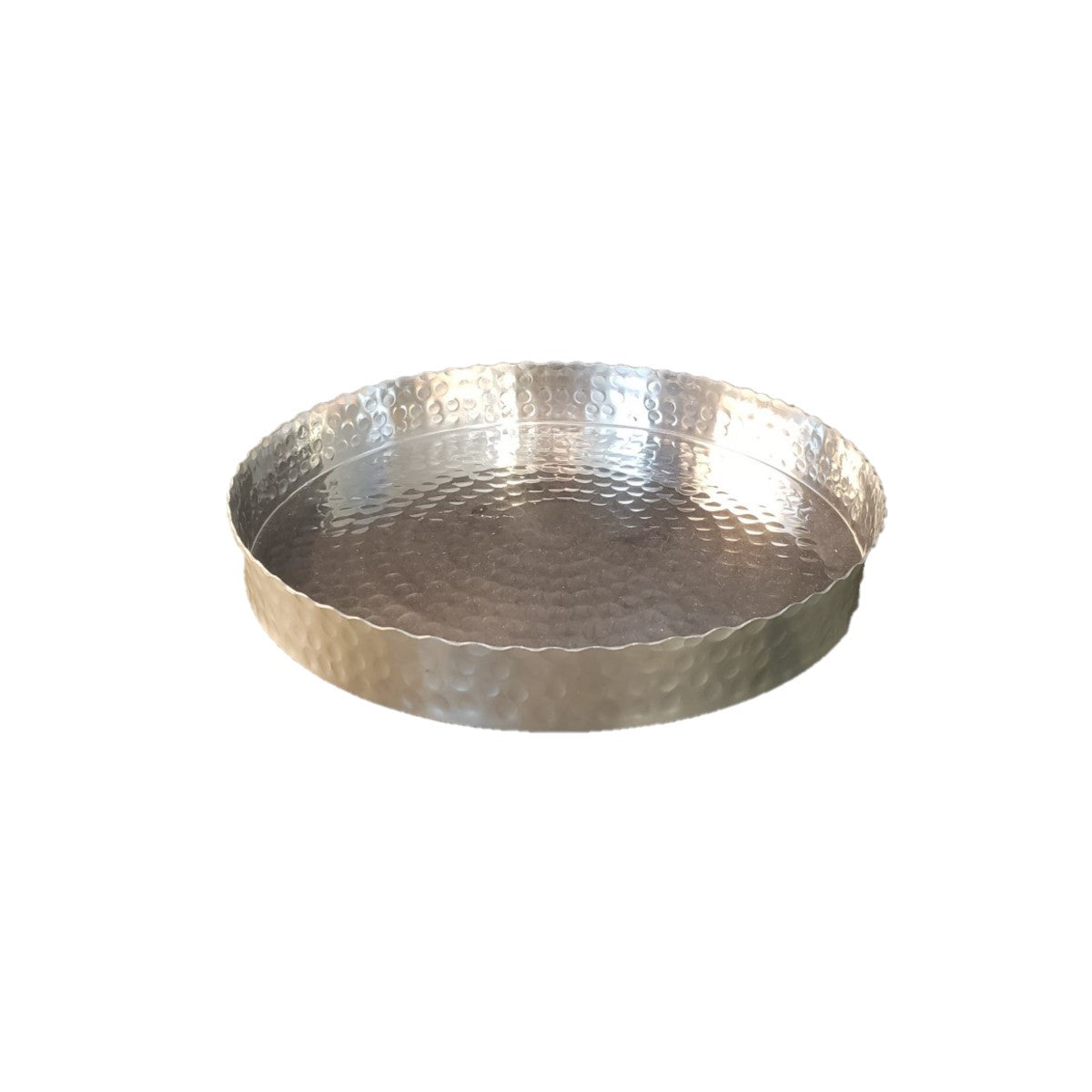 HomeRoots 13" Handcrafted Stainless Steel Round Tray With Hammered Finish