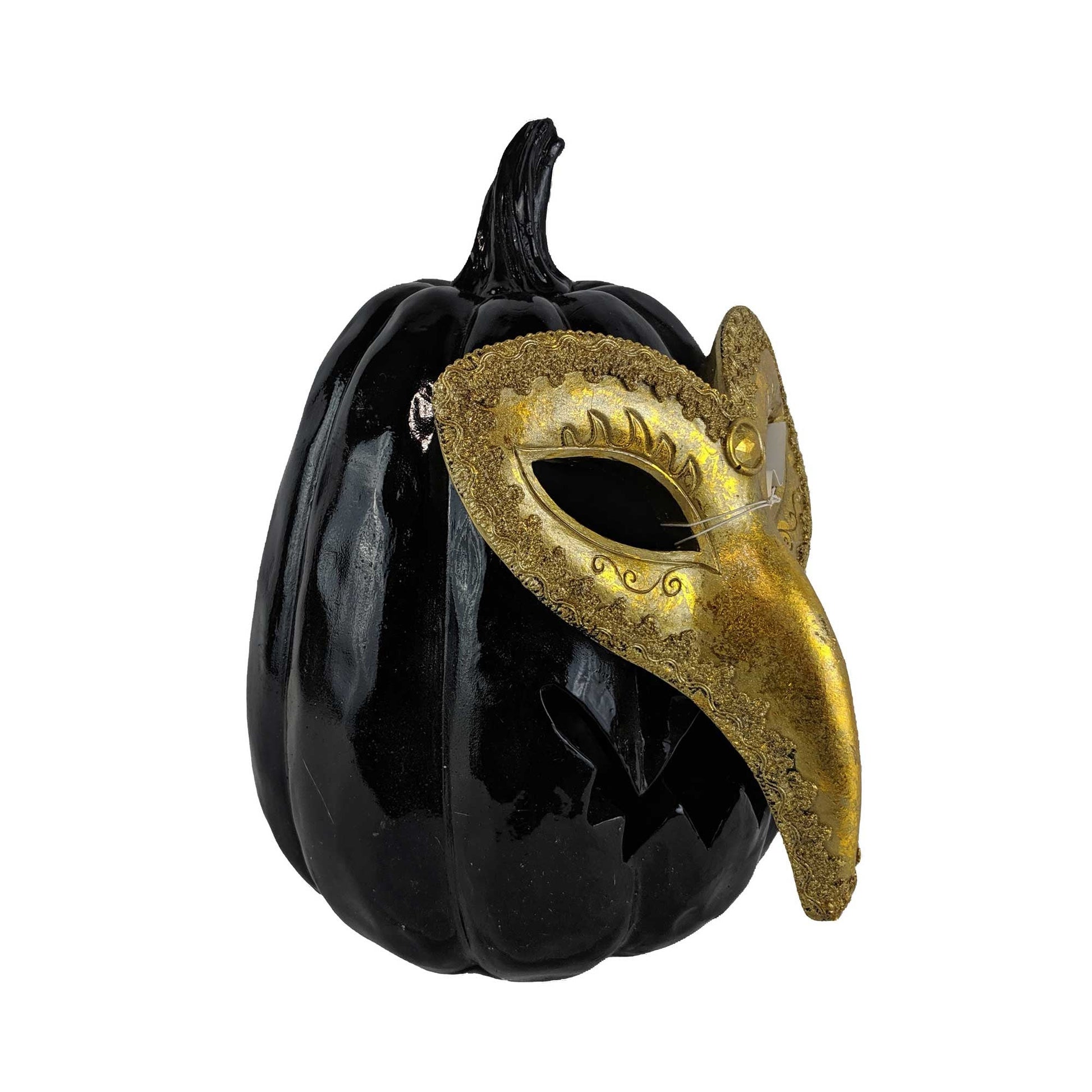HomeRoots 13" LED Gold Mask On Black Jack-O-Lantern