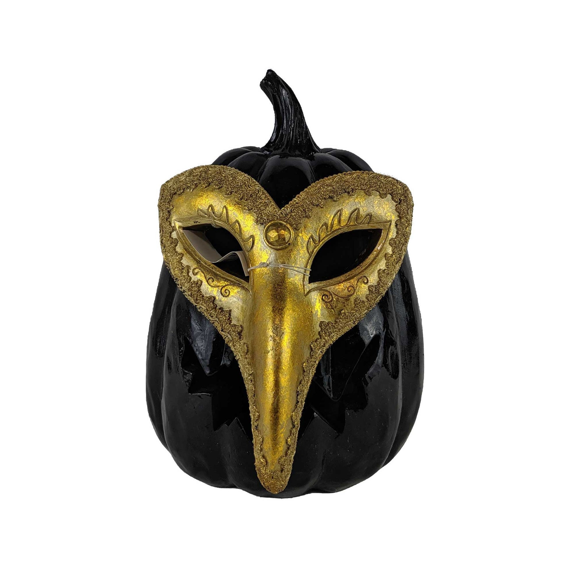 HomeRoots 13" LED Gold Mask On Black Jack-O-Lantern