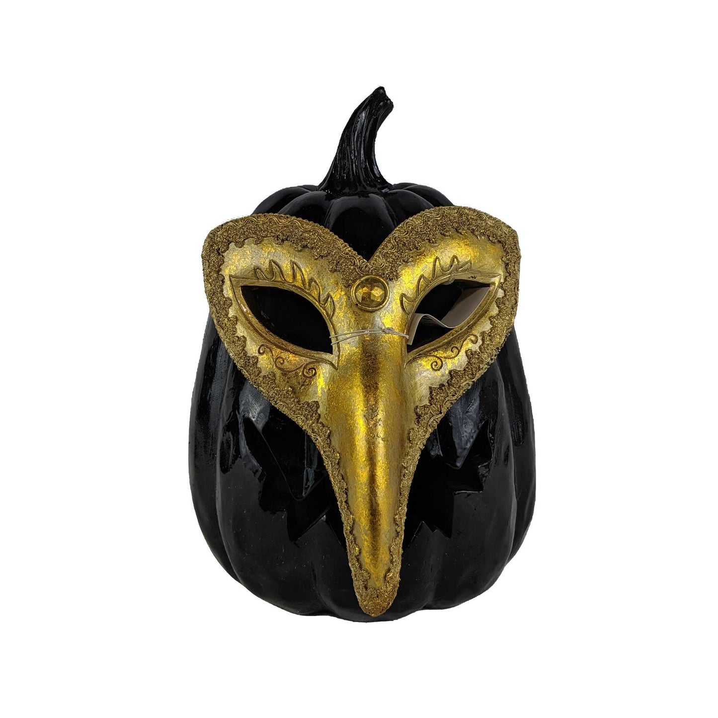 HomeRoots 13" LED Gold Mask On Black Jack-O-Lantern
