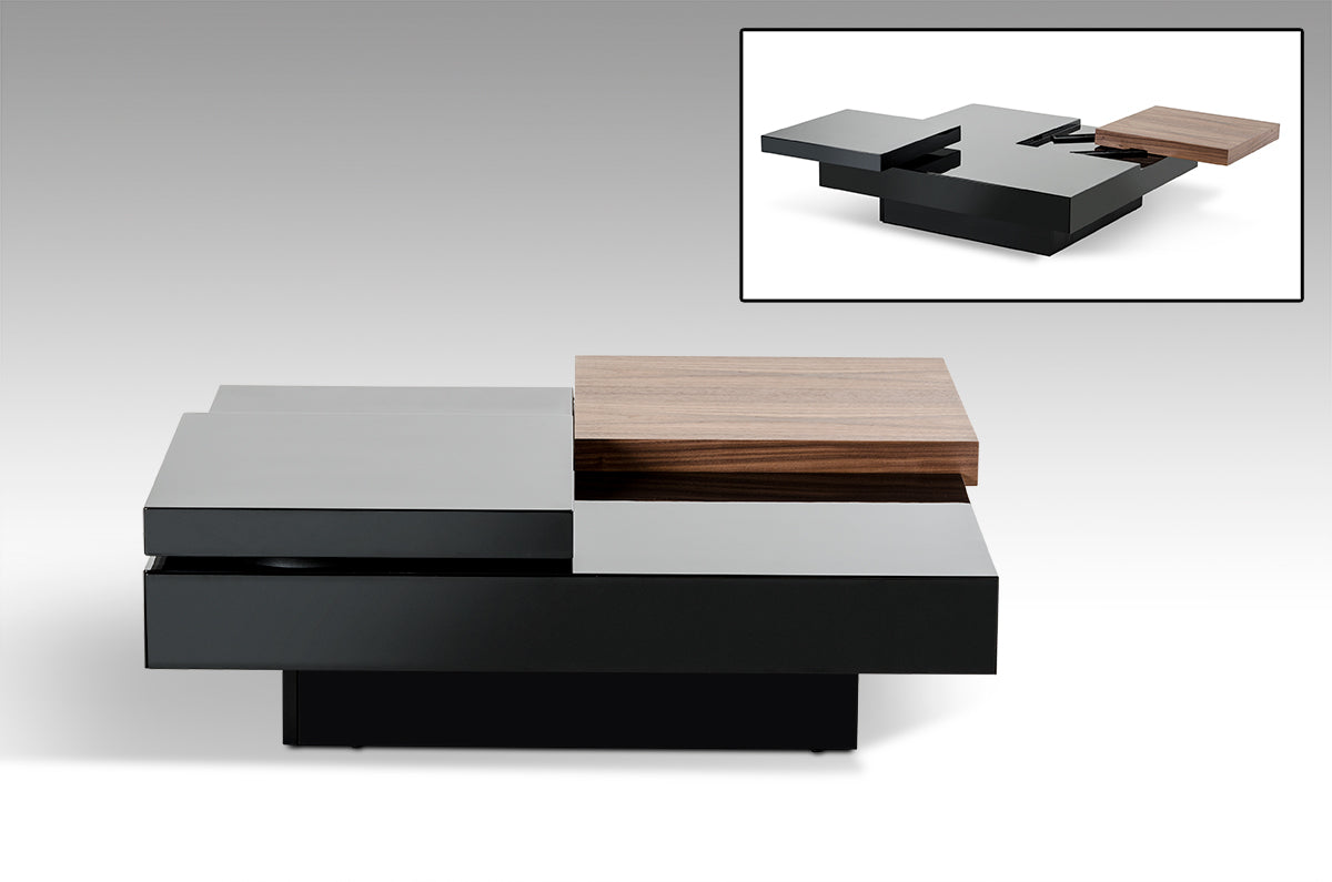 HomeRoots 13" MDF and Veneer Coffee Table With Walnut and Black Finish