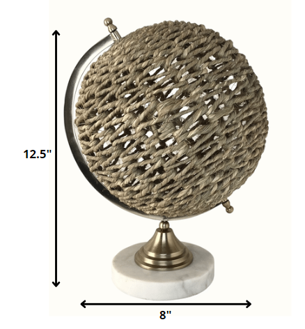 HomeRoots 13" Modern Farmhouse Rustic Jute and Marble Globe Sculpture