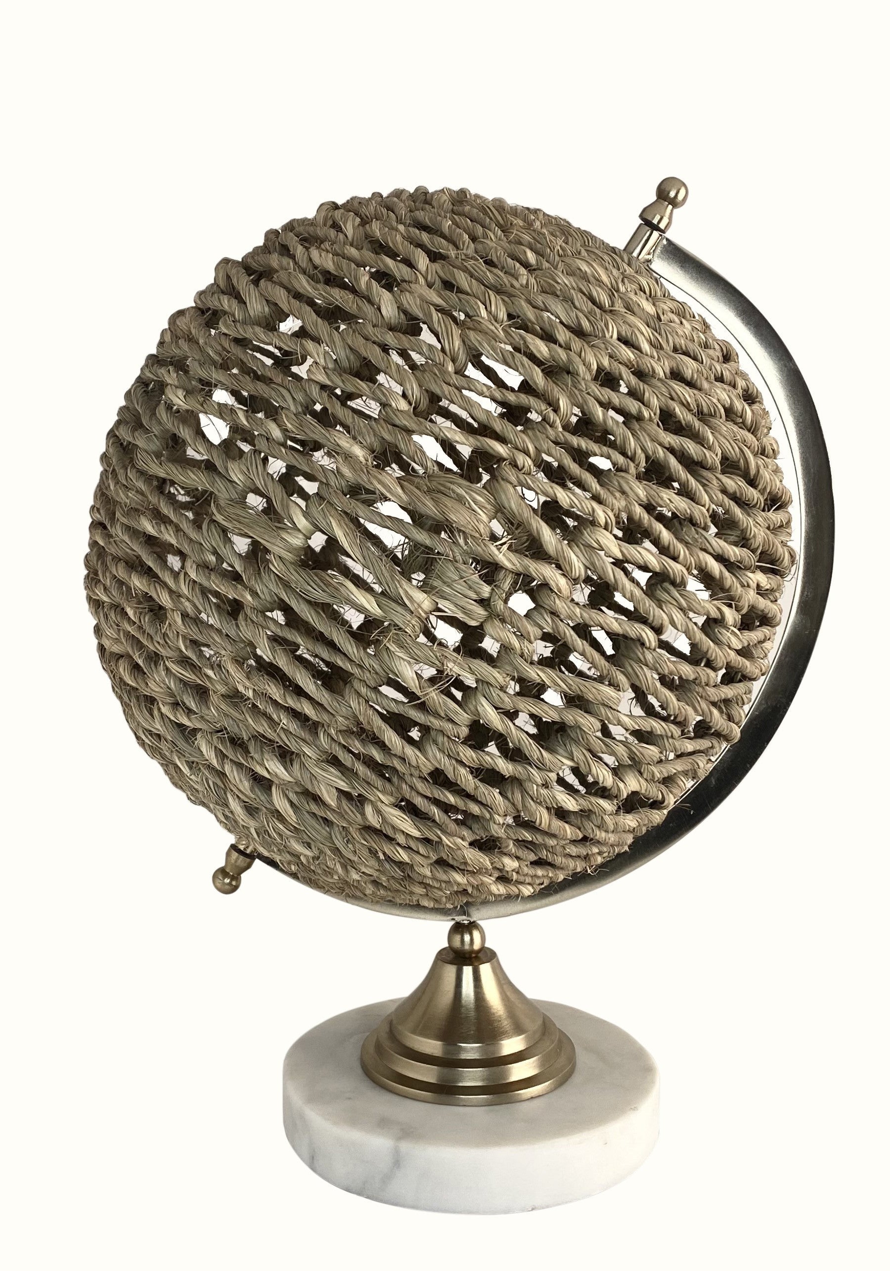 HomeRoots 13" Modern Farmhouse Rustic Jute and Marble Globe Sculpture