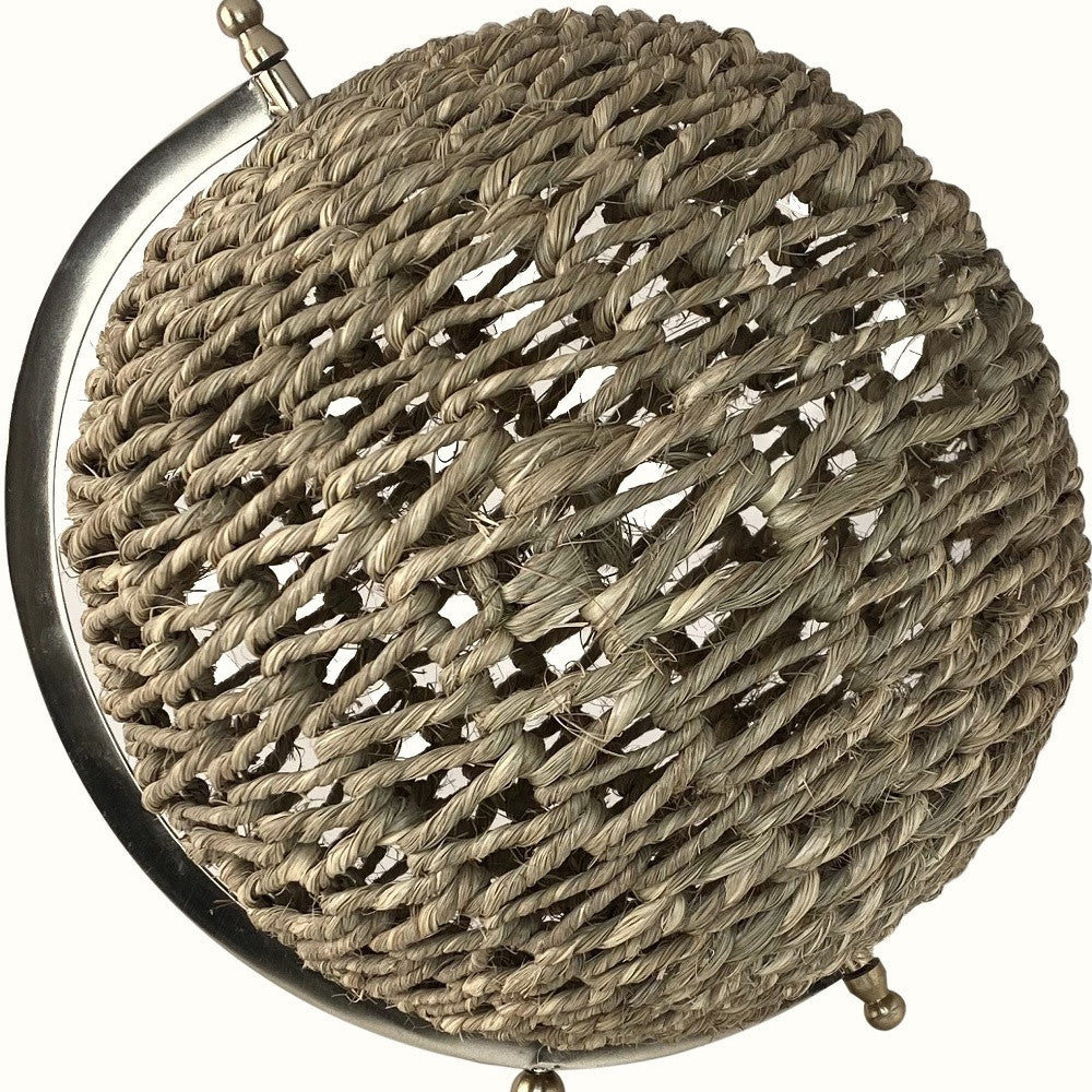 HomeRoots 13" Modern Farmhouse Rustic Jute and Marble Globe Sculpture