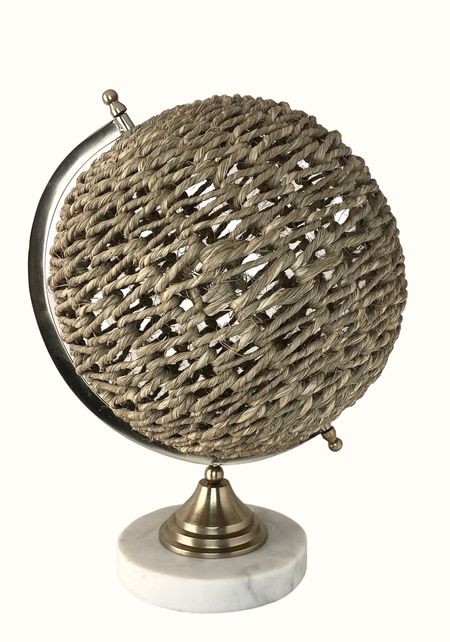 HomeRoots 13" Modern Farmhouse Rustic Jute and Marble Globe Sculpture