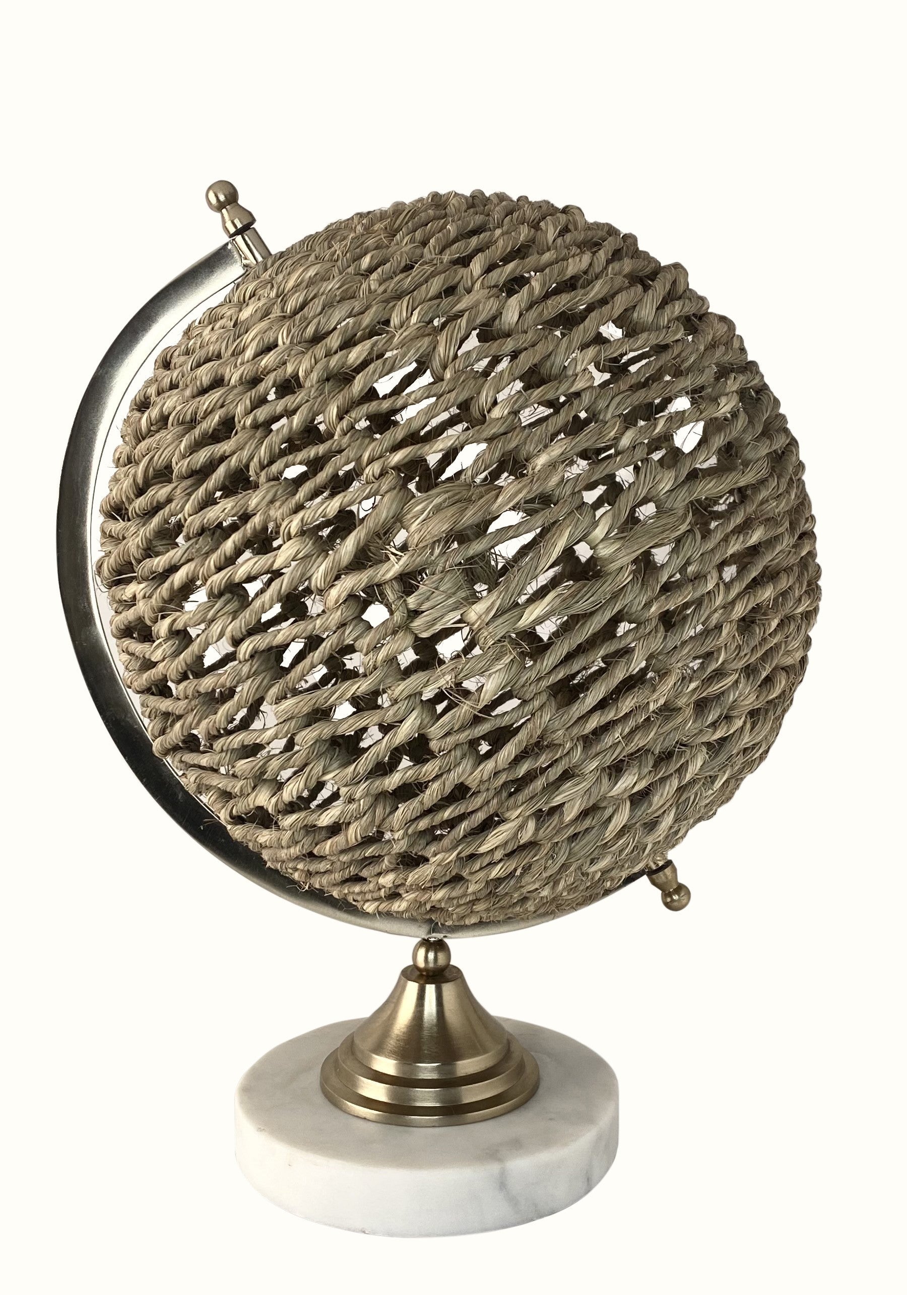 HomeRoots 13" Modern Farmhouse Rustic Jute and Marble Globe Sculpture