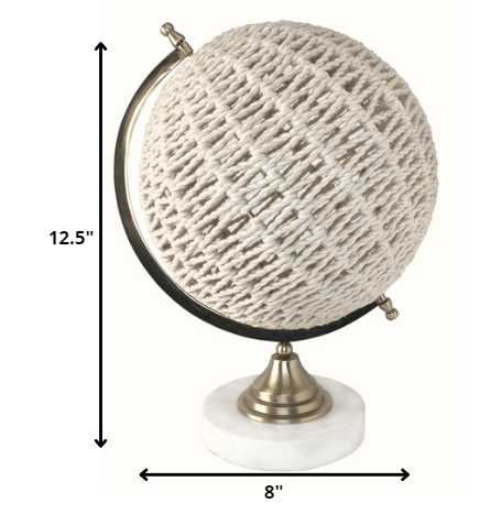 HomeRoots 13" Modern Farmhouse Rustic Rattan and Marble Globe Sculpture