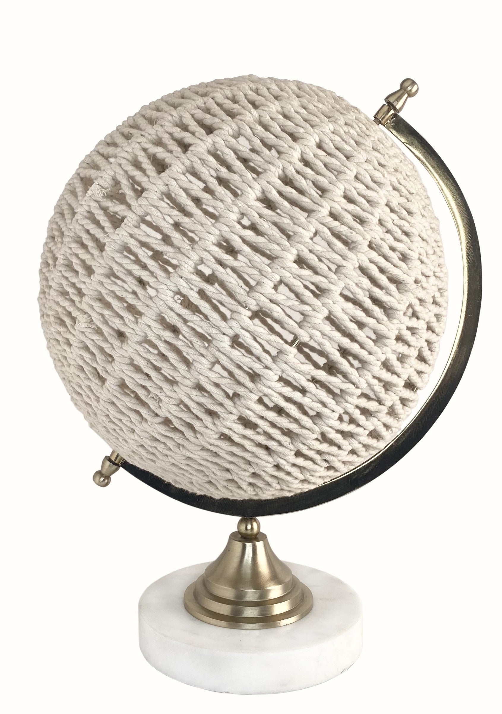 HomeRoots 13" Modern Farmhouse Rustic Rattan and Marble Globe Sculpture