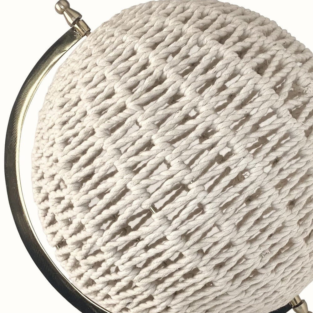 HomeRoots 13" Modern Farmhouse Rustic Rattan and Marble Globe Sculpture