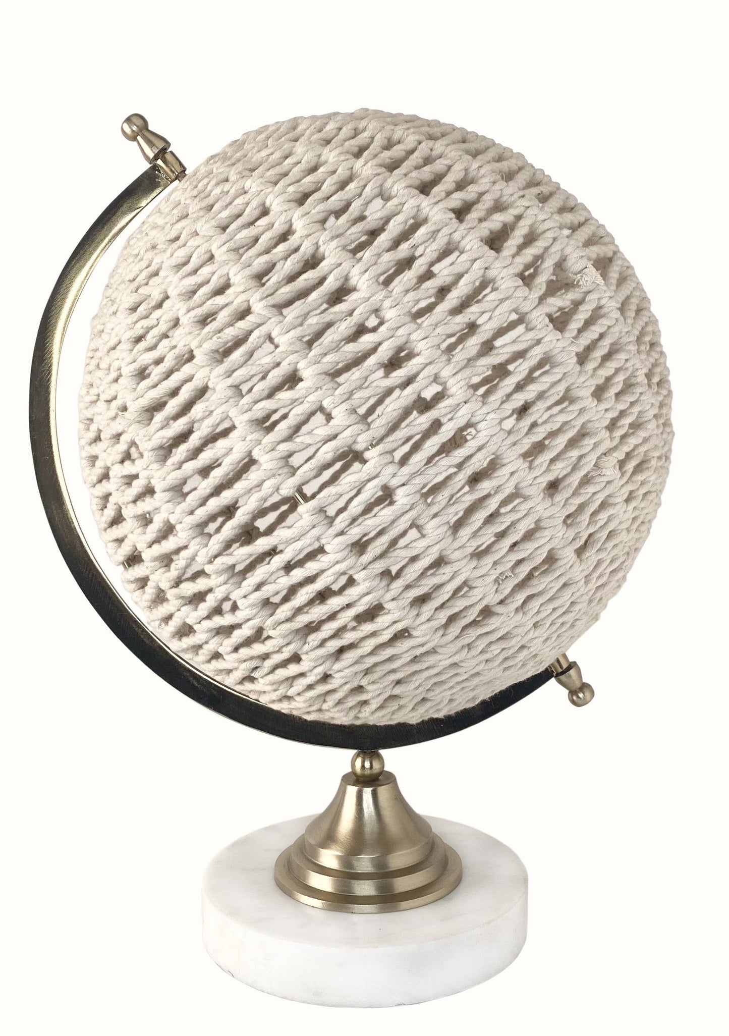 HomeRoots 13" Modern Farmhouse Rustic Rattan and Marble Globe Sculpture