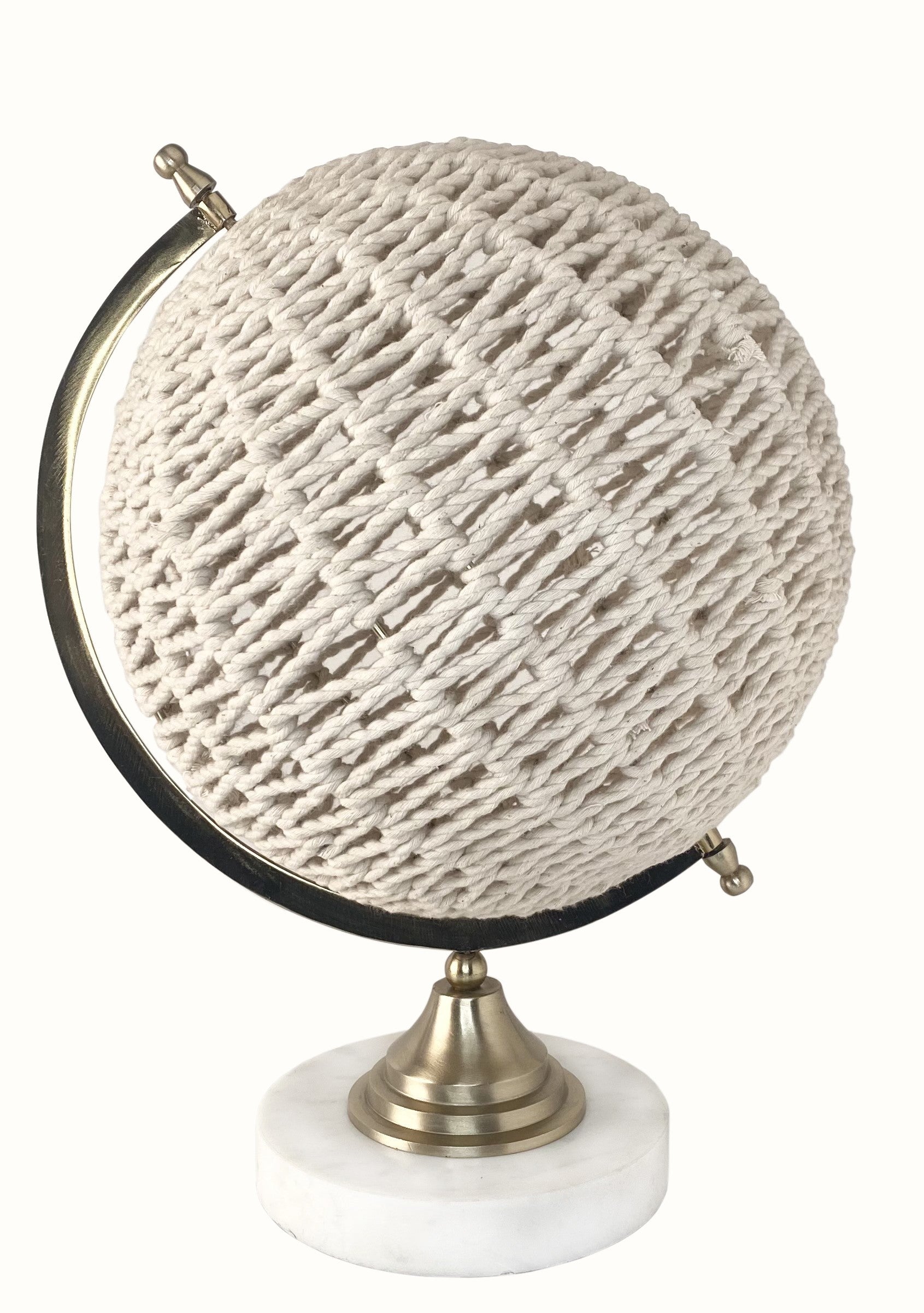 HomeRoots 13" Modern Farmhouse Rustic Rattan and Marble Globe Sculpture