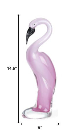 HomeRoots 13 Mouth Blown Pink Flamingo Art Glass