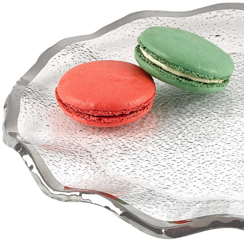 HomeRoots 13" Mouth Blown Platter or Charger With Wavy Silver Edge Finish