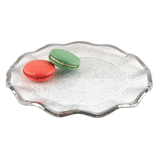 HomeRoots 13" Mouth Blown Platter or Charger With Wavy Silver Edge Finish