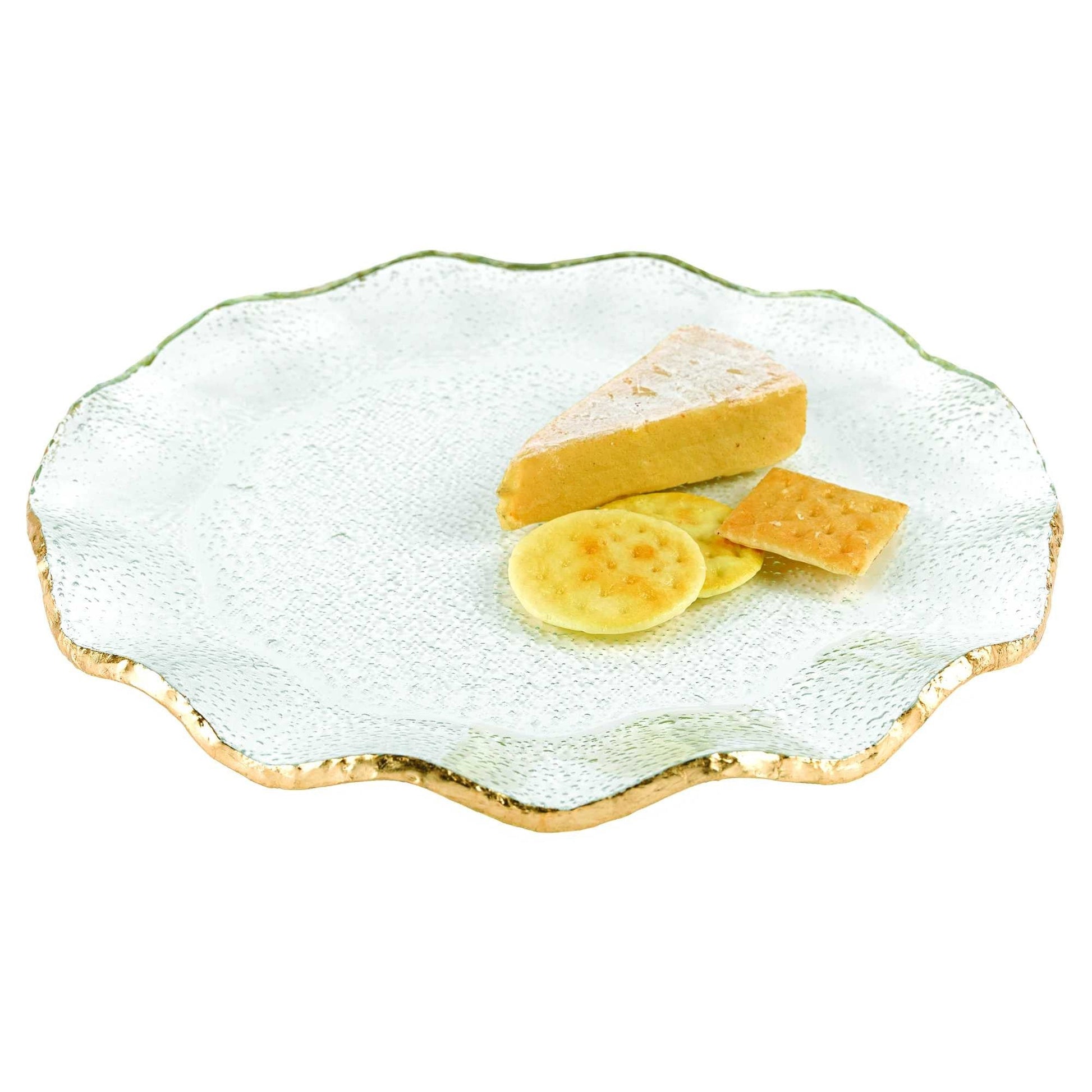 HomeRoots 13" Mouth Blown Wavy Platter or Charger With Gold Leaf Edge Finish