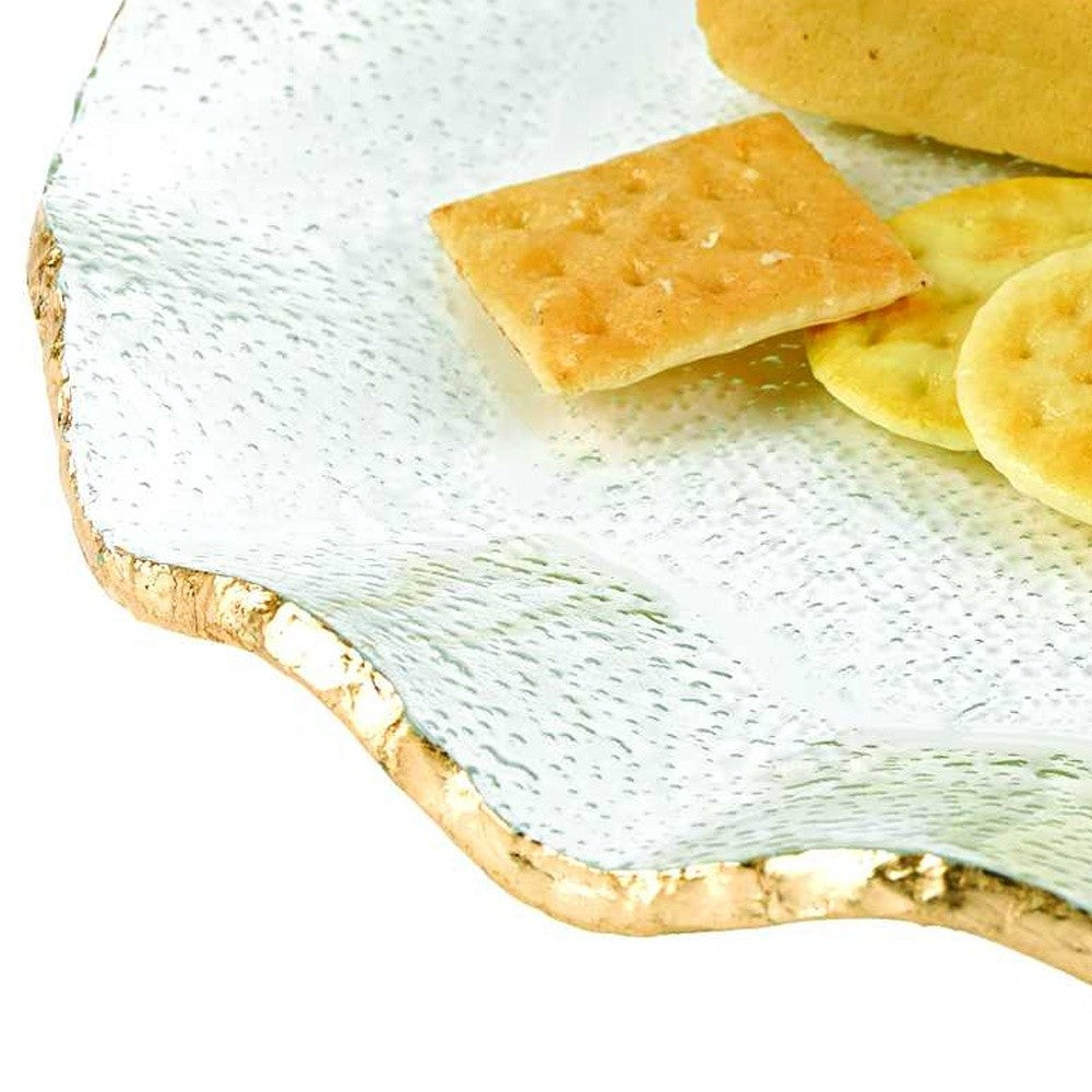HomeRoots 13" Mouth Blown Wavy Platter or Charger With Gold Leaf Edge Finish