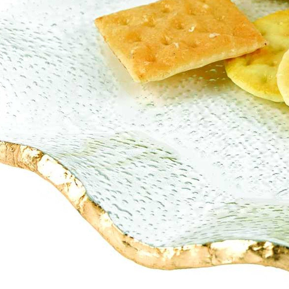 HomeRoots 13" Mouth Blown Wavy Platter or Charger With Gold Leaf Edge Finish