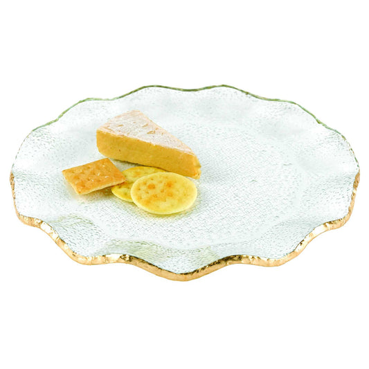 HomeRoots 13" Mouth Blown Wavy Platter or Charger With Gold Leaf Edge Finish