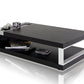 HomeRoots 13" Veneer Glass and Aluminum Coffee Table in Black Oak Finish