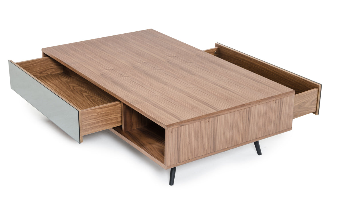 HomeRoots 13" Veneer Metal and Glass Coffee Table in Walnut Finish