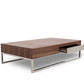 HomeRoots 13" Veneer Steel and Glass Coffee Table in Walnut Finish