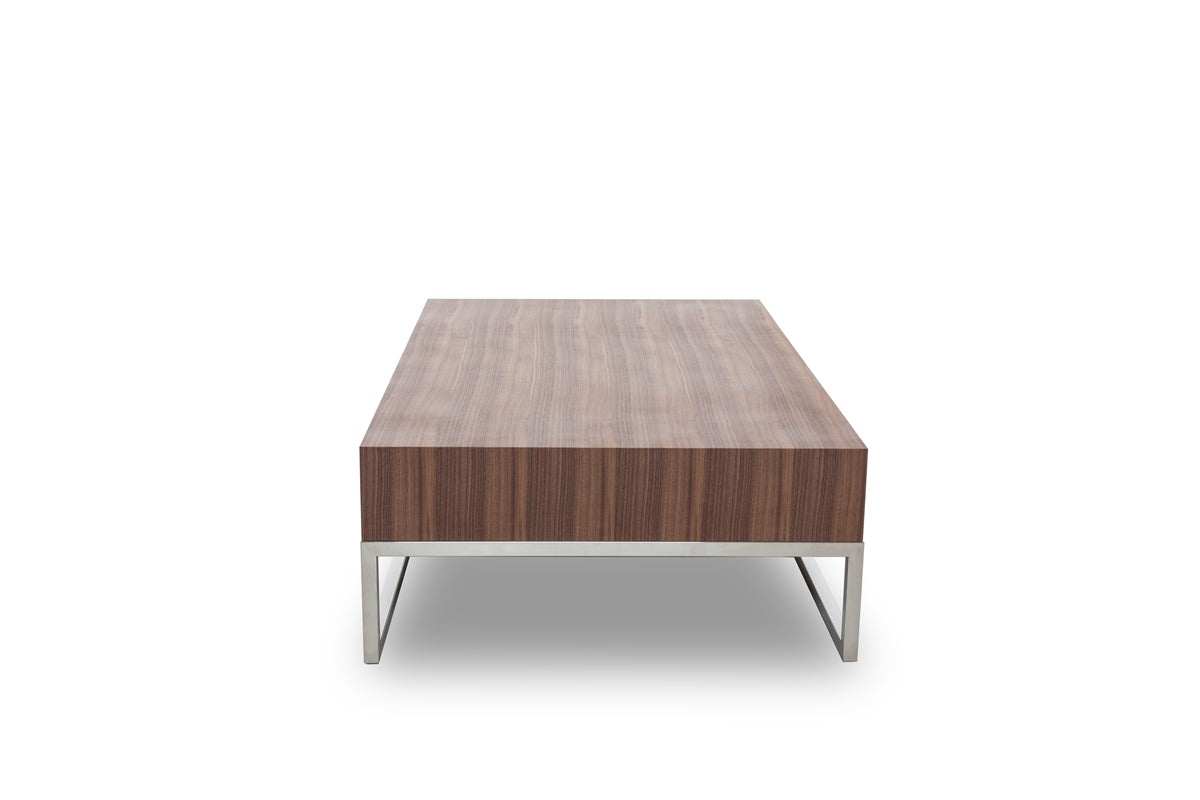 HomeRoots 13" Veneer Steel and Glass Coffee Table in Walnut Finish