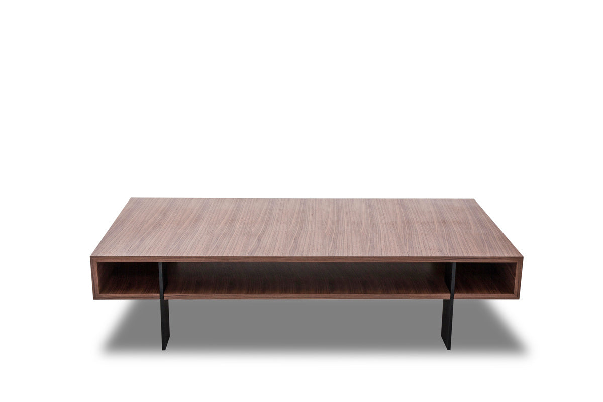 HomeRoots 13" Veneer and Aluminum Coffee Table in Walnut Finish