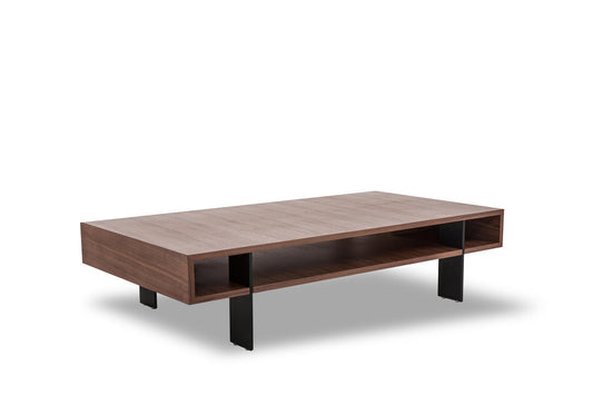 HomeRoots 13" Veneer and Aluminum Coffee Table in Walnut Finish