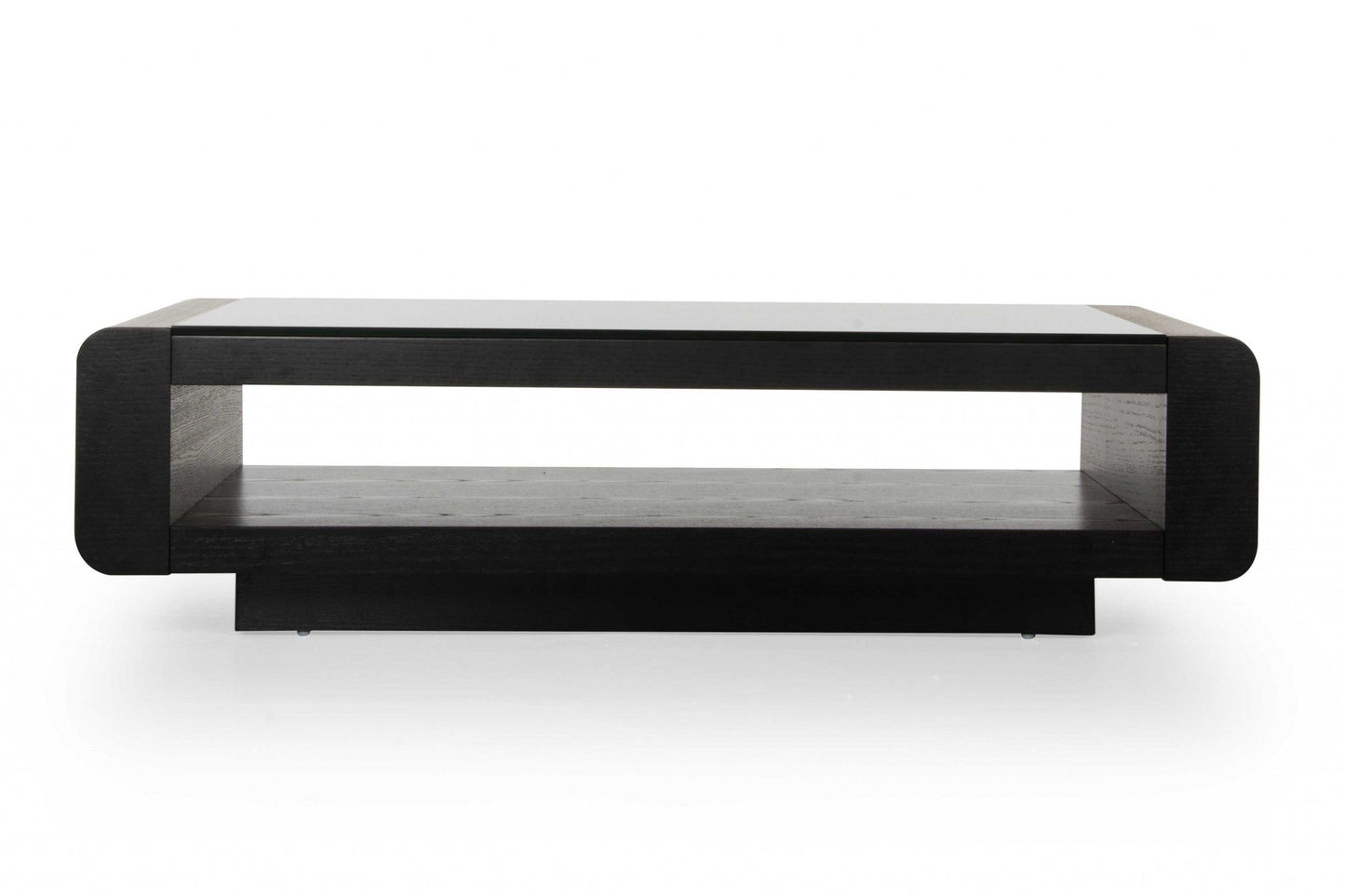 HomeRoots 13" Veneer and Glass Coffee Table in Black Oak Finish