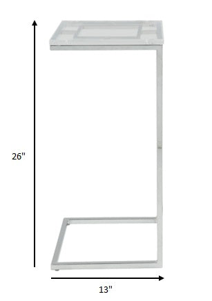 HomeRoots 13" x 13" x 26" Clear Acrylic And Chrome Metal Side Table