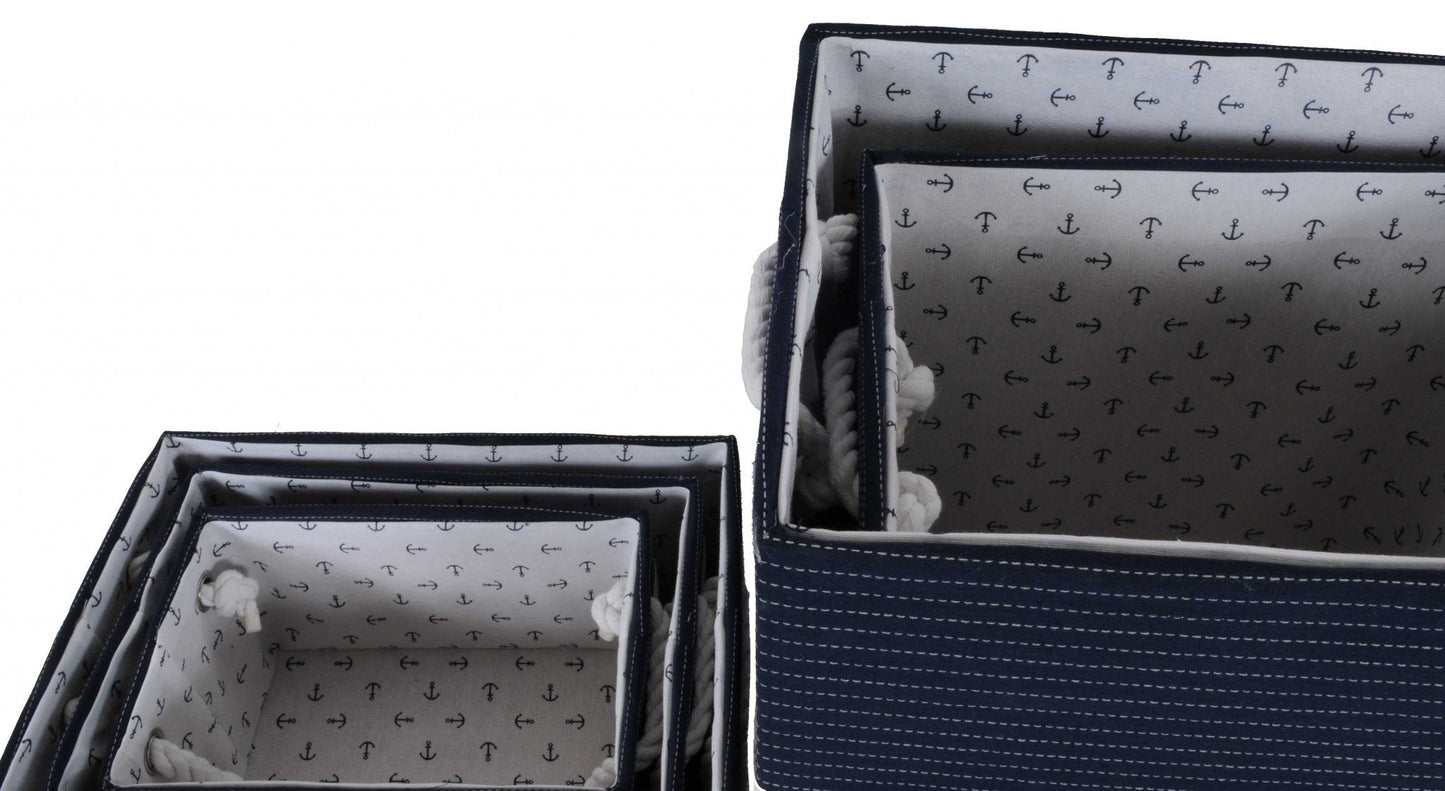 HomeRoots 13.5" x 17" x 22.5" Blue Fabric Basket With Bow Decoration Set of 5