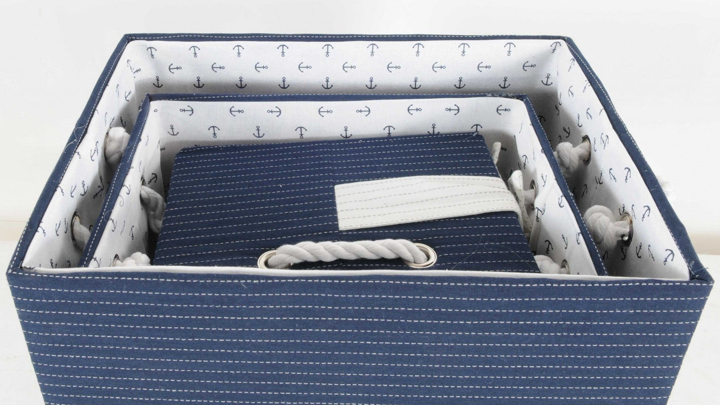 HomeRoots 13.5" x 17" x 22.5" Blue Fabric Basket With Bow Decoration Set of 5
