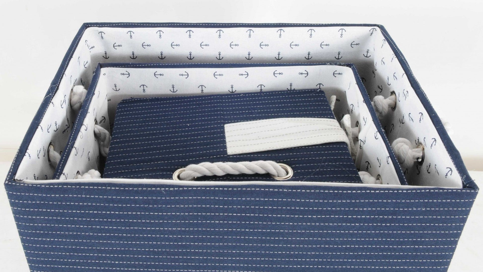HomeRoots 13.5" x 17" x 22.5" Blue Fabric Basket With Bow Decoration Set of 5