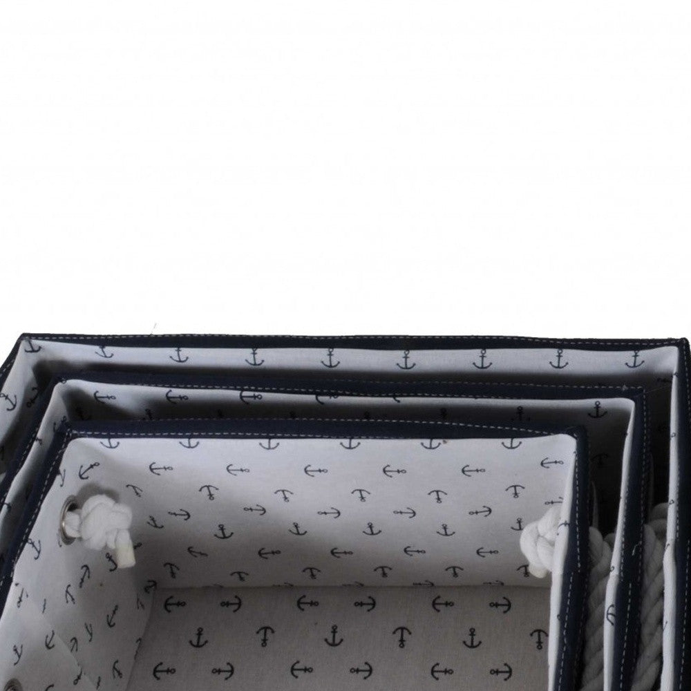 HomeRoots 13.5" x 17" x 22.5" Blue Fabric Basket With Bow Decoration Set of 5