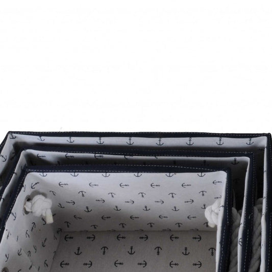 HomeRoots 13.5" x 17" x 22.5" Blue Fabric Basket With Bow Decoration Set of 5