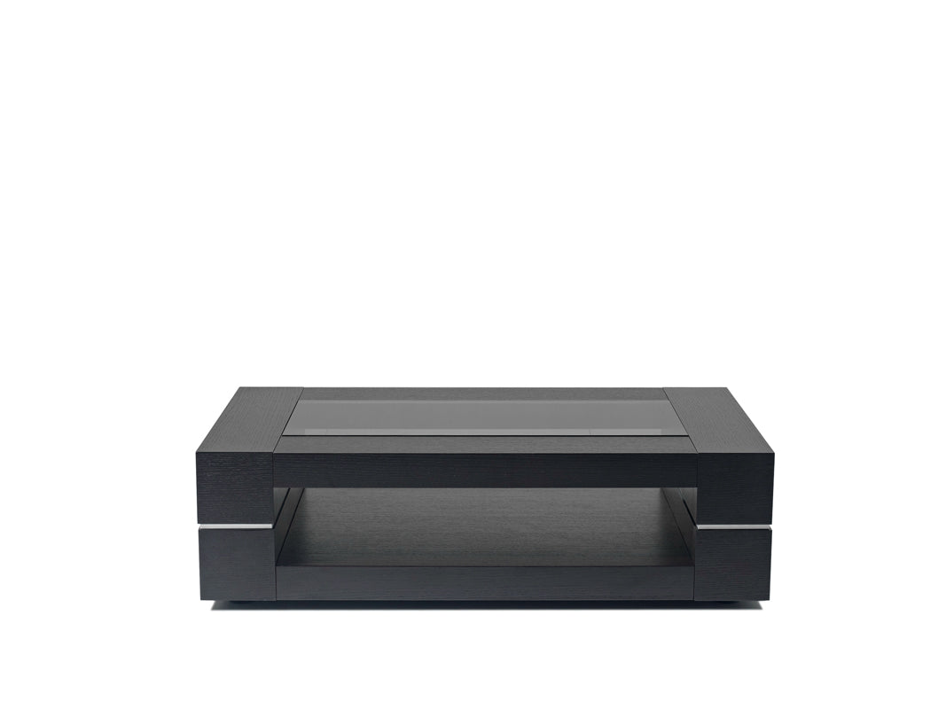 HomeRoots 14" Black Oak Veneer and Glass Coffee Table