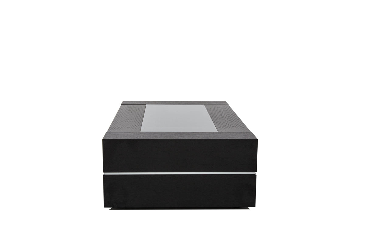 HomeRoots 14" Black Oak Veneer and Glass Coffee Table