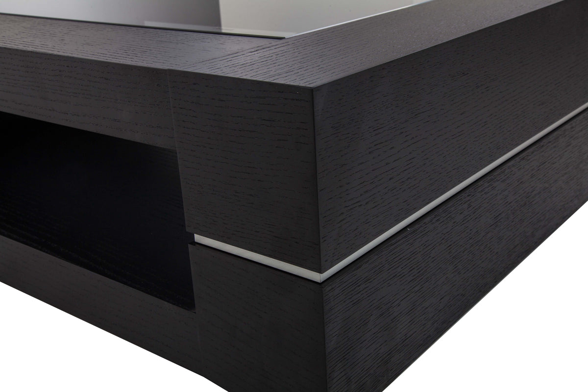 HomeRoots 14" Black Oak Veneer and Glass Coffee Table