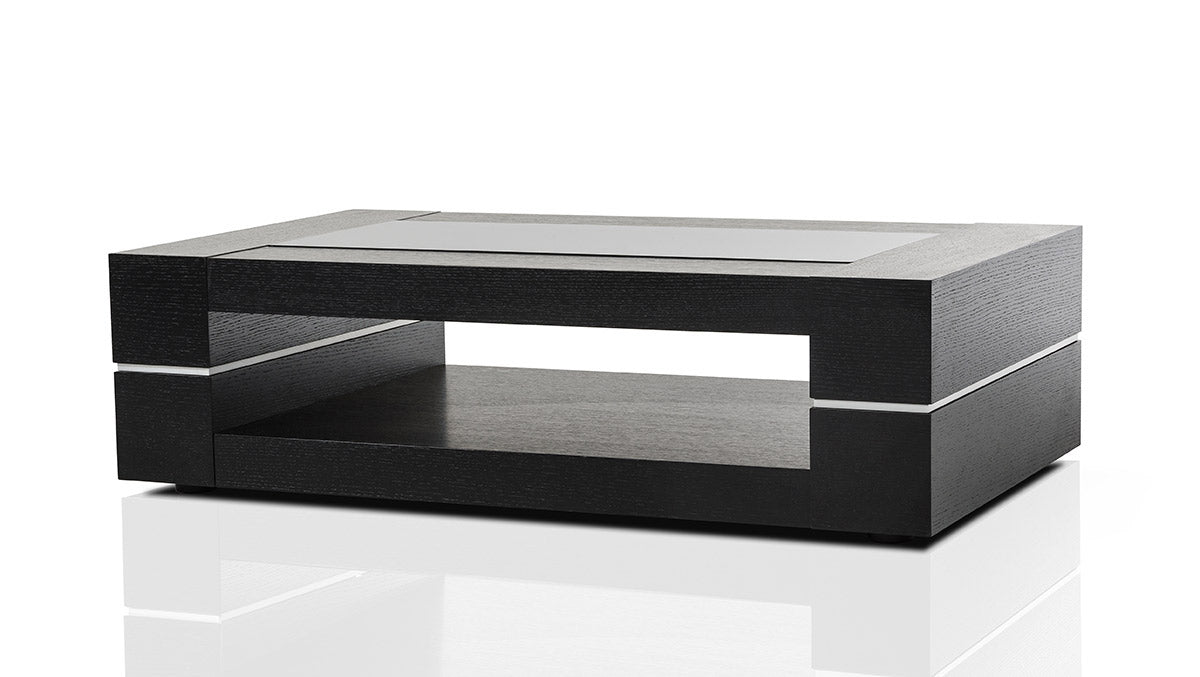 HomeRoots 14" Black Oak Veneer and Glass Coffee Table