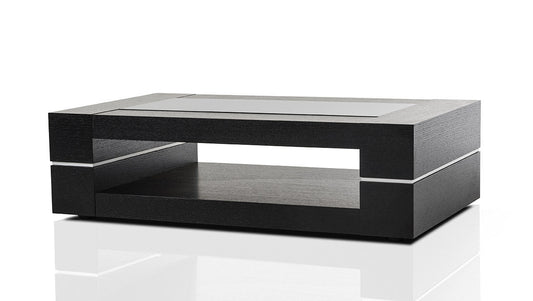 HomeRoots 14" Black Oak Veneer and Glass Coffee Table
