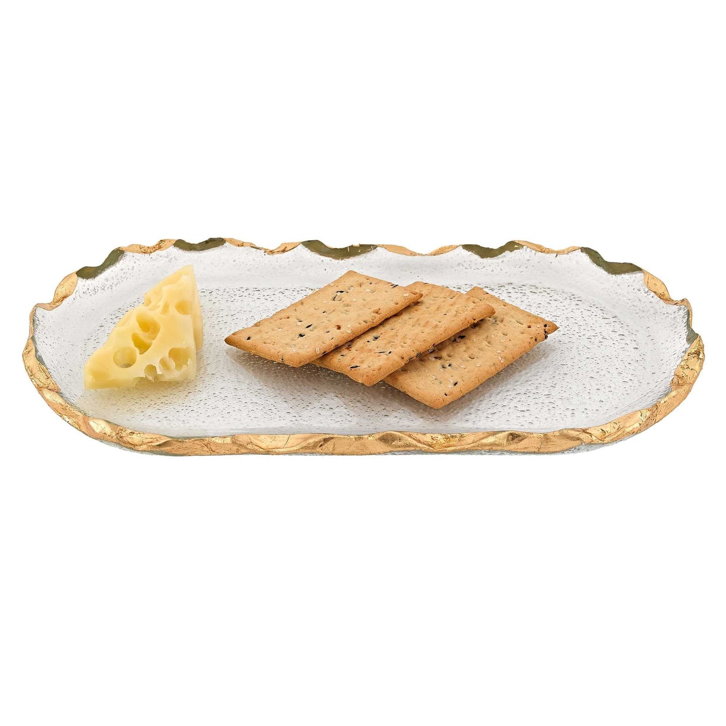 HomeRoots 14" Glass Oval Platter With Edge Gold Leaf Finish
