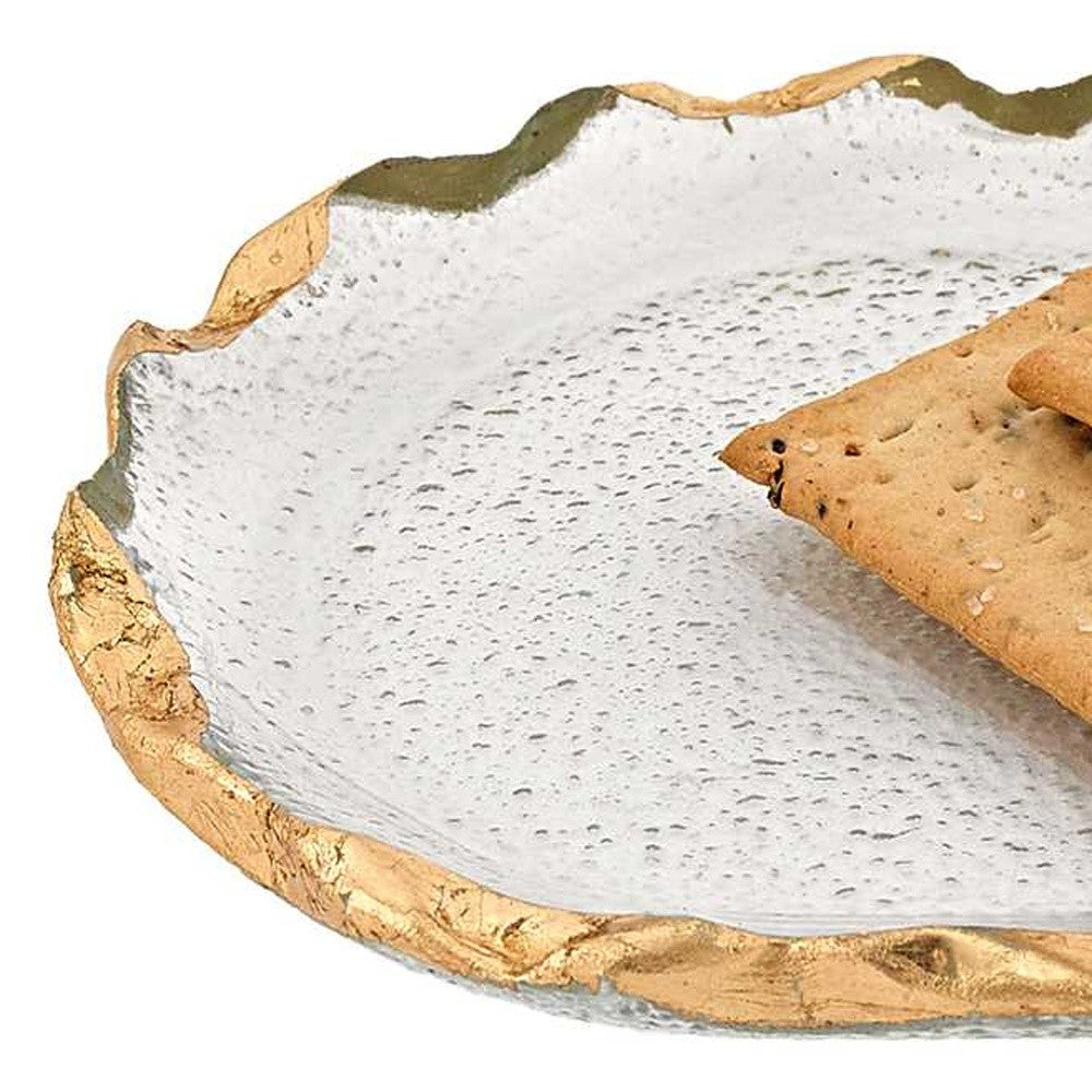 HomeRoots 14" Glass Oval Platter With Edge Gold Leaf Finish