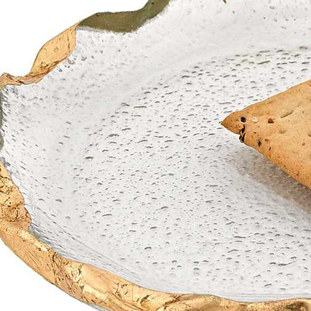 HomeRoots 14" Glass Oval Platter With Edge Gold Leaf Finish