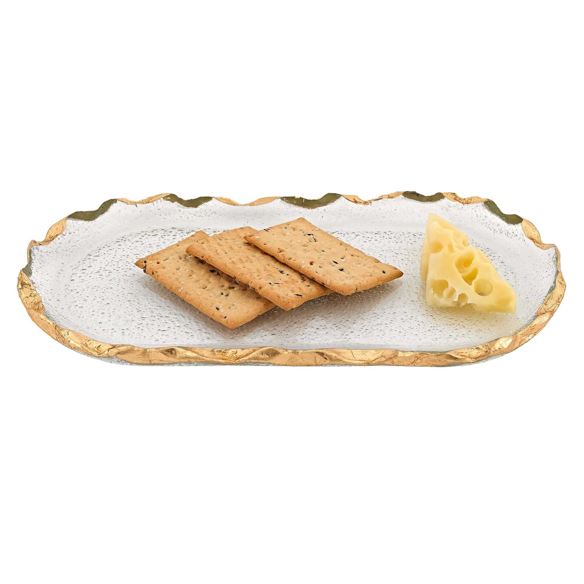 HomeRoots 14" Glass Oval Platter With Edge Gold Leaf Finish