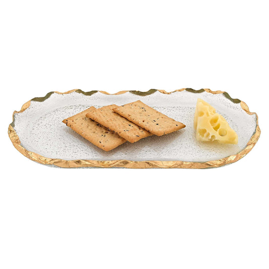 HomeRoots 14" Glass Oval Platter With Edge Gold Leaf Finish