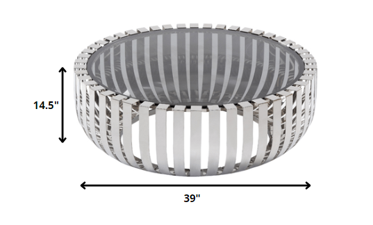 HomeRoots 14" Glass and Stainless Steel Round Coffee Table
